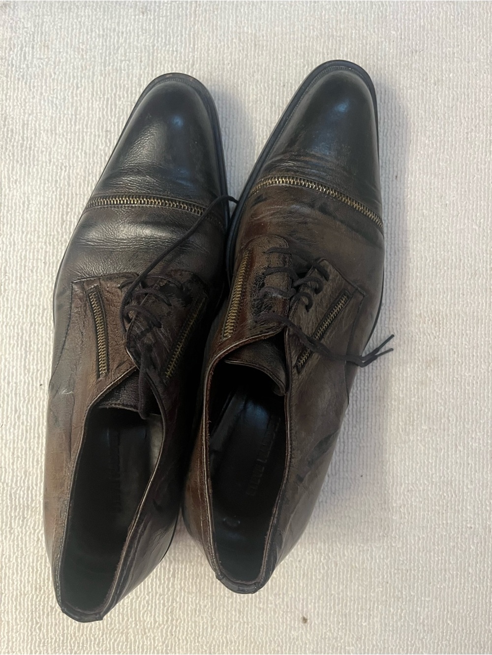 Steve Madden Brown and Black Leather Lace-Up Oxfords with Zippers
